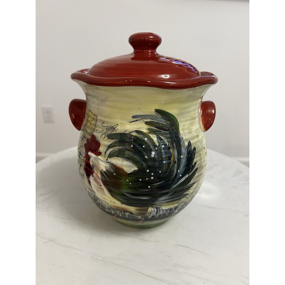 Le Rooster Canister Farmhouse Country Chic Cottagecore Primitive Cookie Jar 8.5"